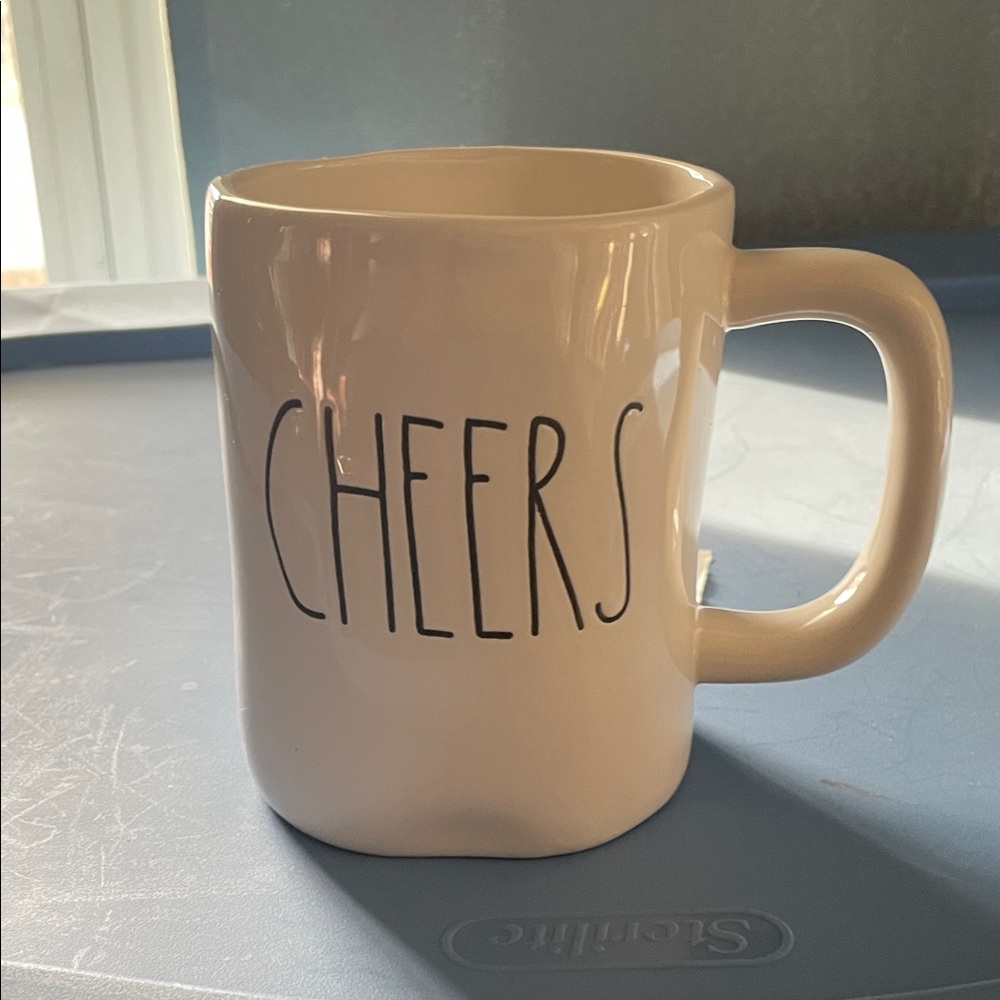 Rae Dunn White Ceramic Mug with CHEERS Text
